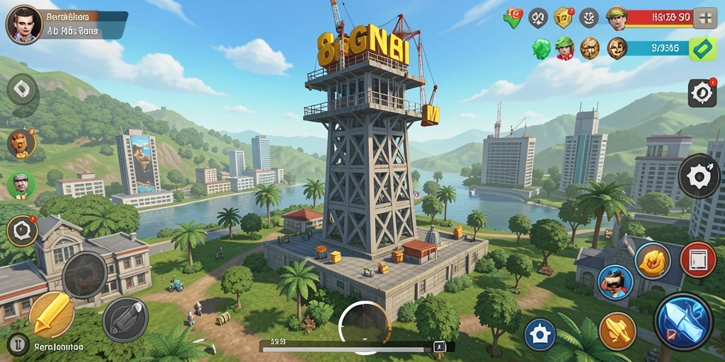 Screenshot gameplay 8G8G menampilkan aksi menara pertahanan yang intens.