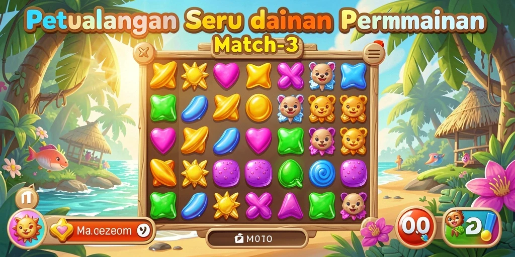 Screenshot menunjukkan gameplay seru dengan kombinasi elemen Match-3.