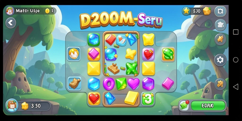 Tampilan gameplay Match-3 D200M yang seru dan penuh warna.