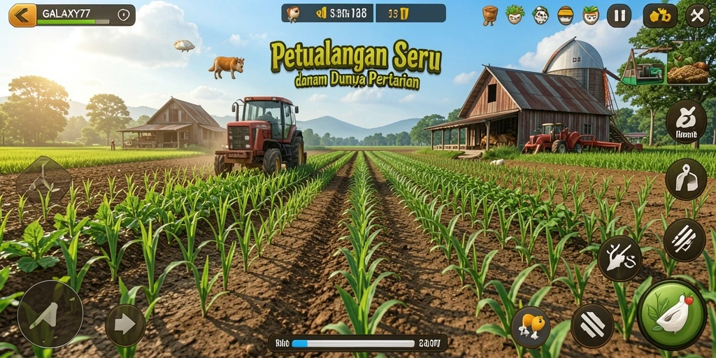 Tampilan gameplay menarik di GALAXY77 dengan aktivitas bertani.