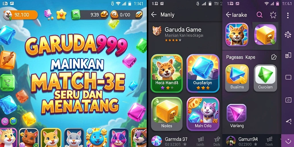 Screenshot GARUDA999 menampilkan gameplay Match-3 yang seru dan menghibur.