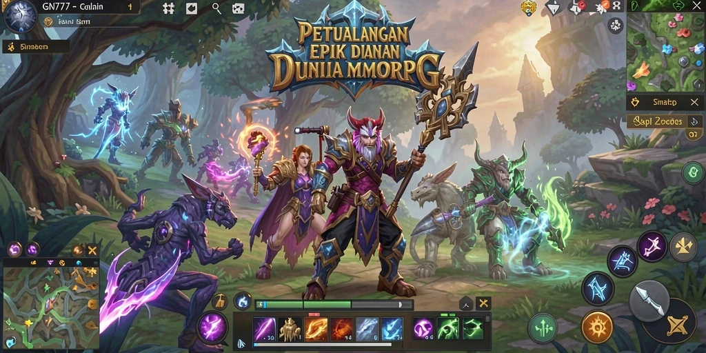 Screenshot gameplay GN777 menampilkan pertarungan epik dalam dunia MMORPG.