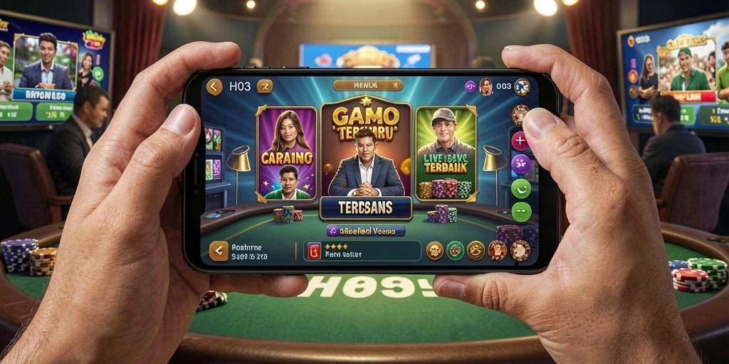 Screenshot gameplay H03 dengan dealer langsung dan suasana kasino yang nyata.
