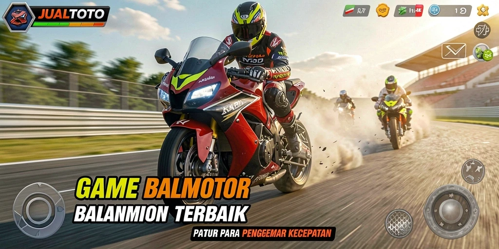 Screenshot gameplay JUALTOTO menampilkan balapan motor yang intens dan menegangkan.