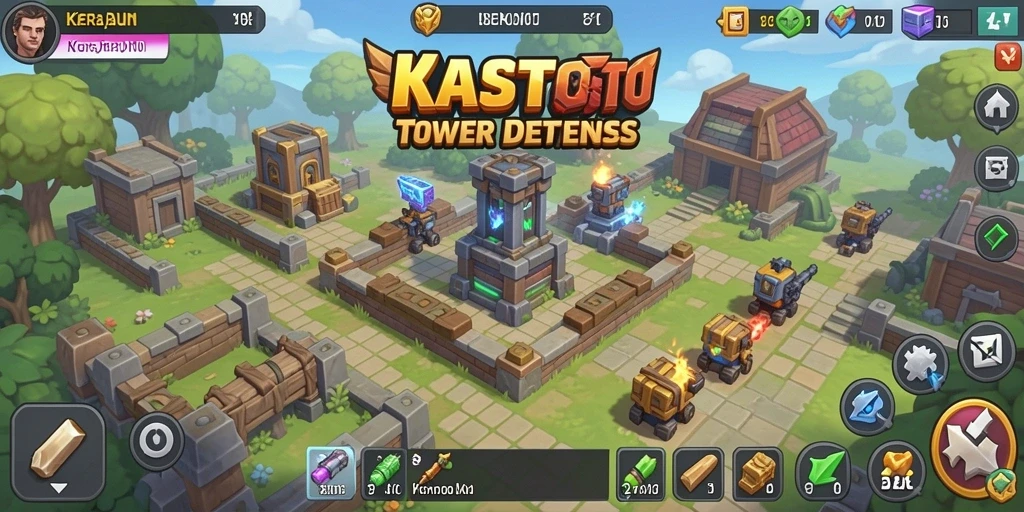 Tangkapan layar gameplay KASTOTO menampilkan aksi seru di Tower Defense.