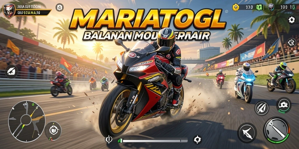 Tampilan gameplay seru dalam MARIATOGL yang menggambarkan balapan motor.