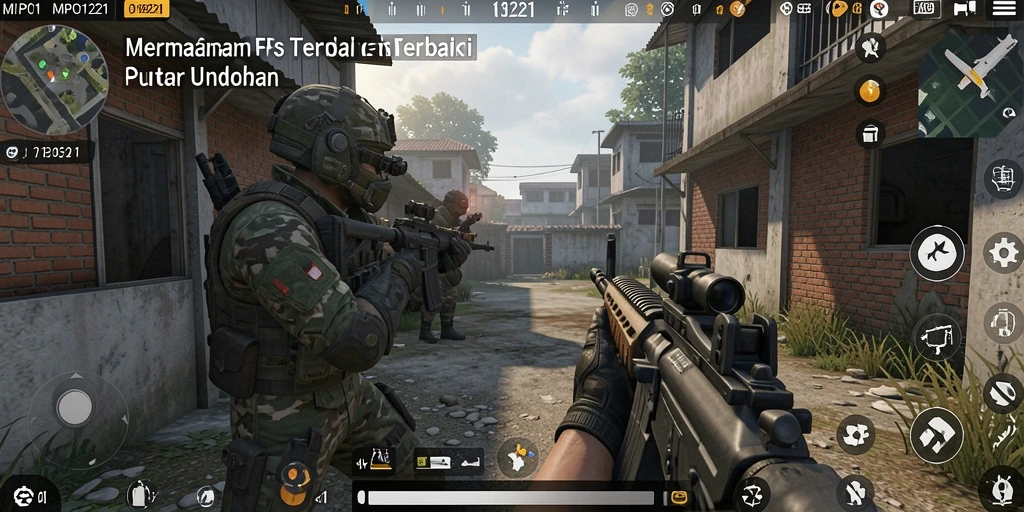 Tampilan utama gameplay MPO1221 menampilkan aksi tembak-menembak yang seru.