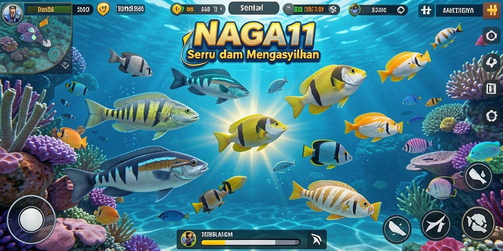 Tangkapan layar gameplay NAGA11 dengan aksi seru menembak ikan.