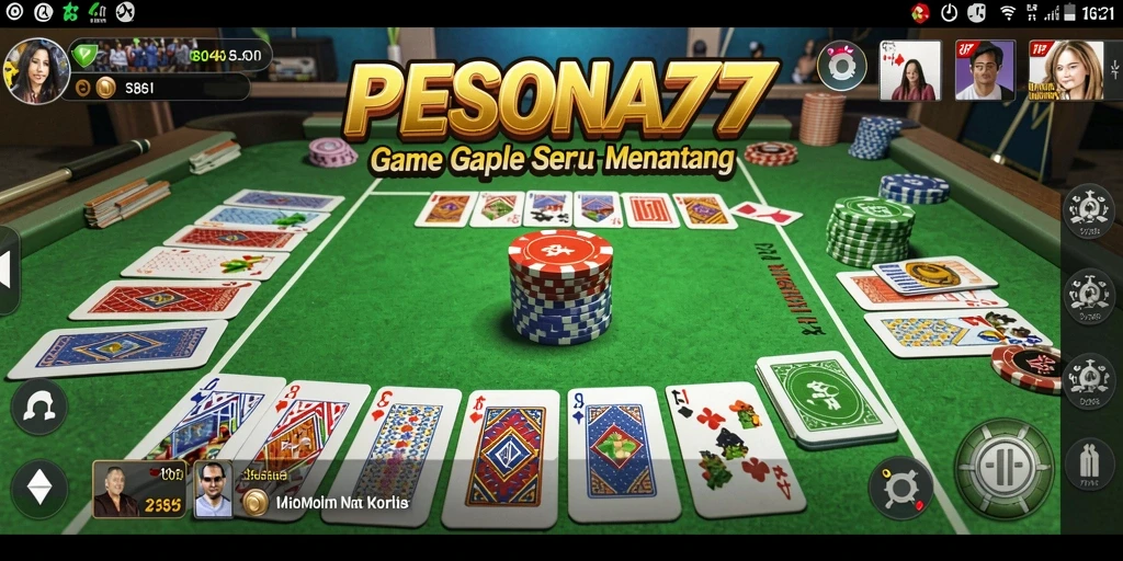 Screenshot gameplay PESONA77 menampilkan suasana permainan Gaple yang seru.