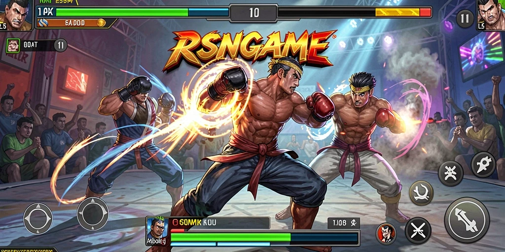Tangkapan layar RSNGAME yang menampilkan aksi pertarungan seru dan karakter beragam.