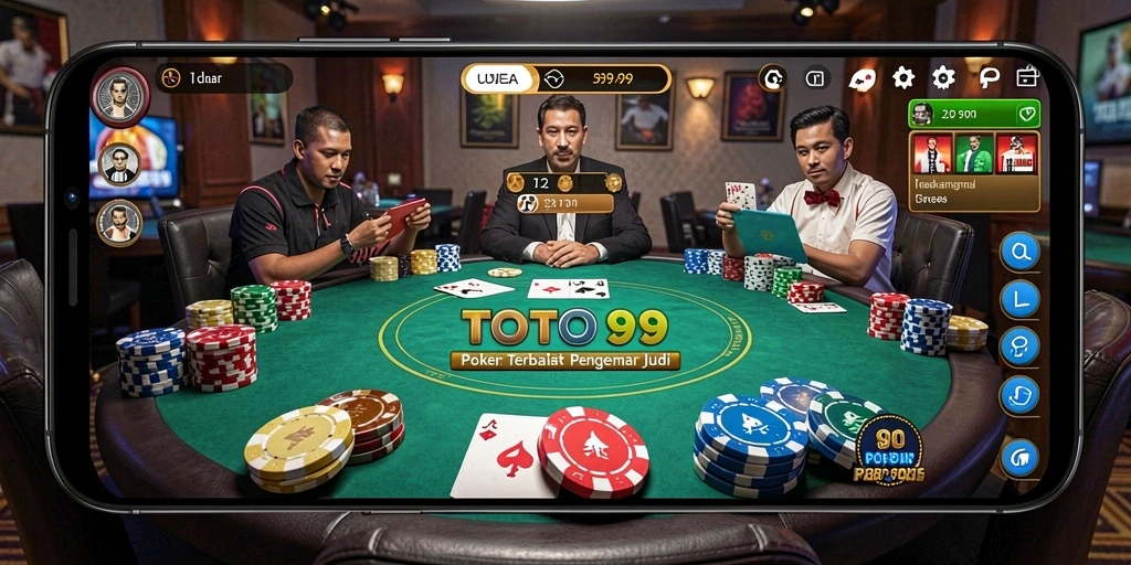 Screenshot gameplay TOTO99 menunjukkan sekelompok pemain Poker serius.